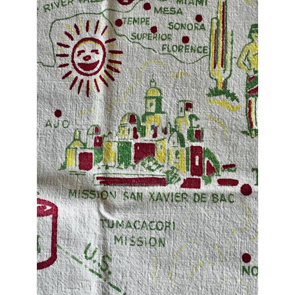 Vintage Arizona Map Tablecloth 39"x30" Cotton Linen Blend Southwest Decor Collec - Picture 2 of 13